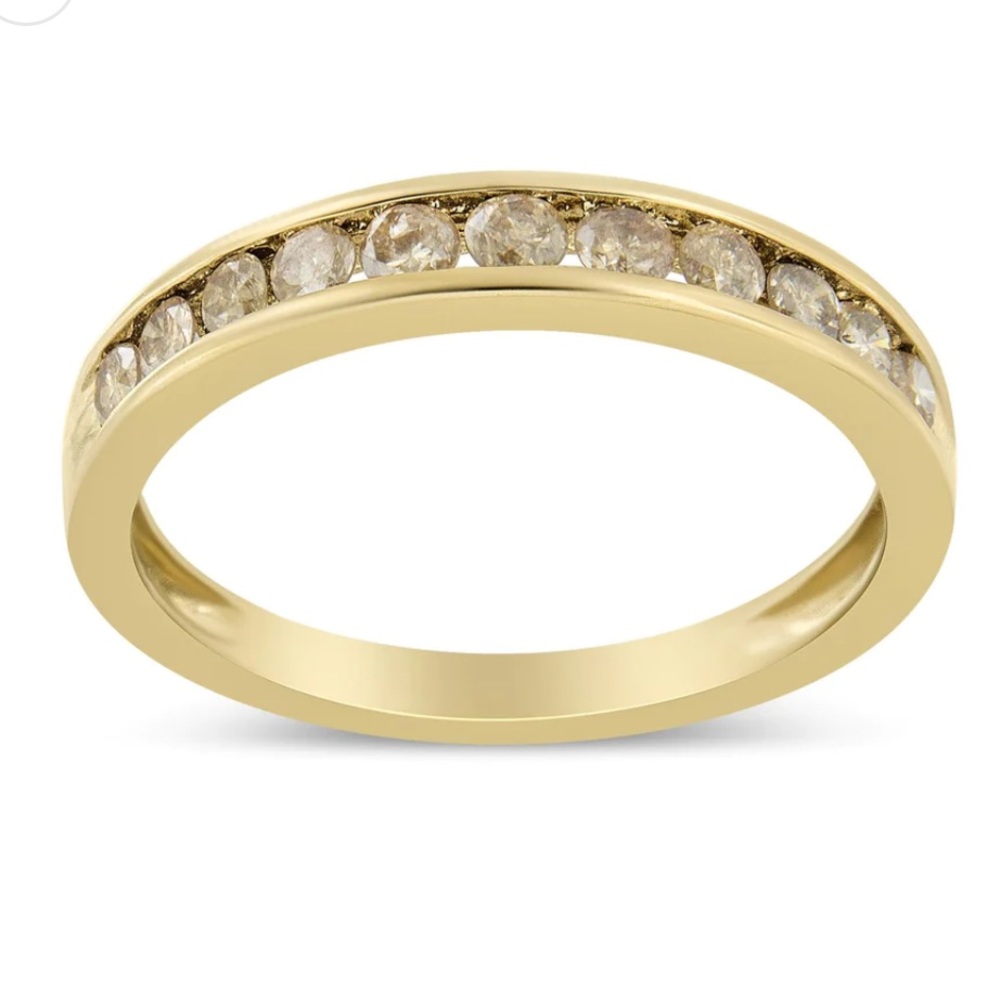 Haus of Brilliance 14K Yellow Gold Channel Set Champagne Diamond Band Ring Sz 10 - Picture 3 of 6